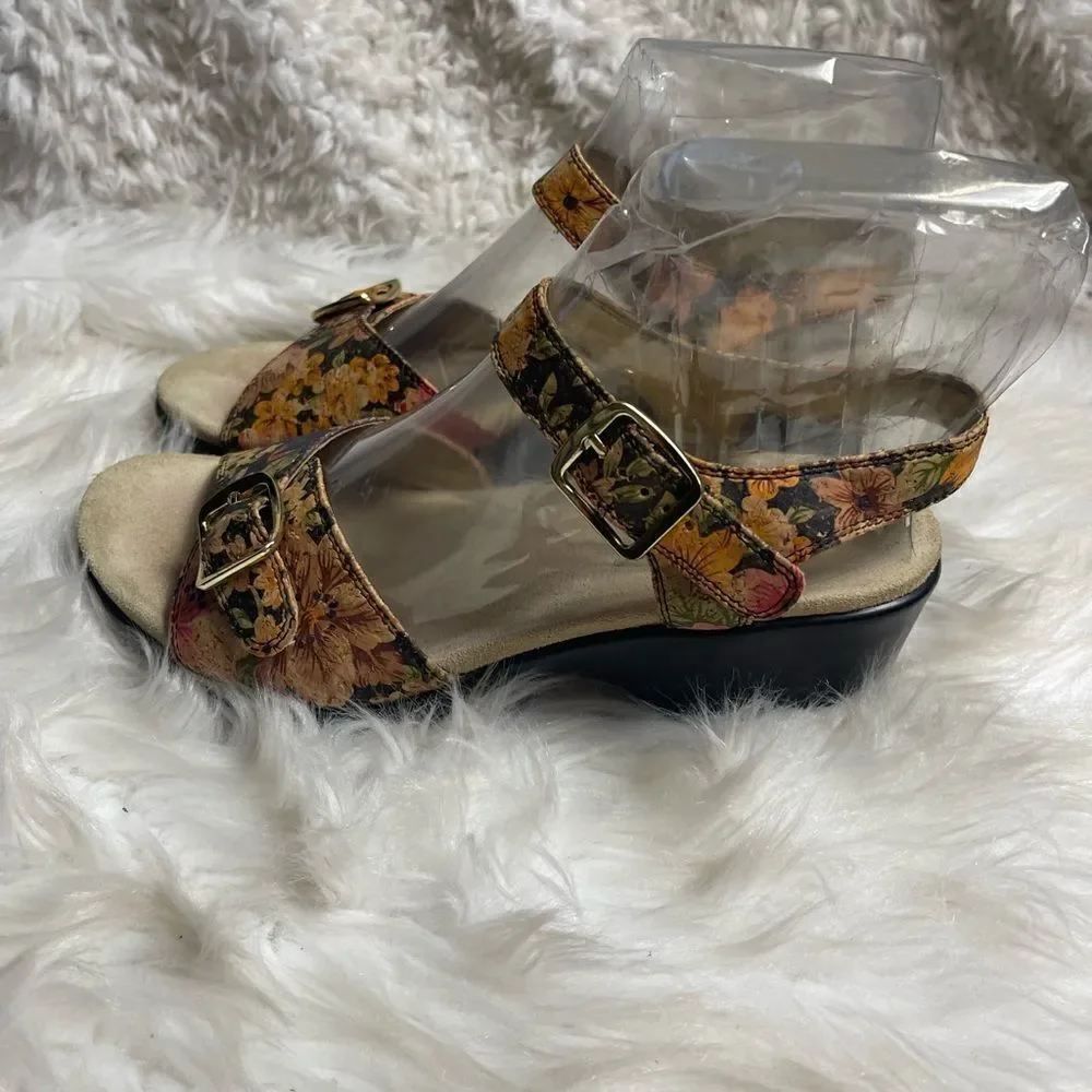 Alegria leather multi color floral print ankle strap sandals  SZ9.5